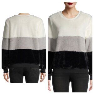 No Boundaries Juniors' Fuzzy Color Blocked Black White Winter Pullover SZ Large